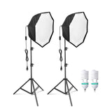 Black/Silver Octagonal Softbox with Single Bulb Socket Kit (26 inch), Set of 2