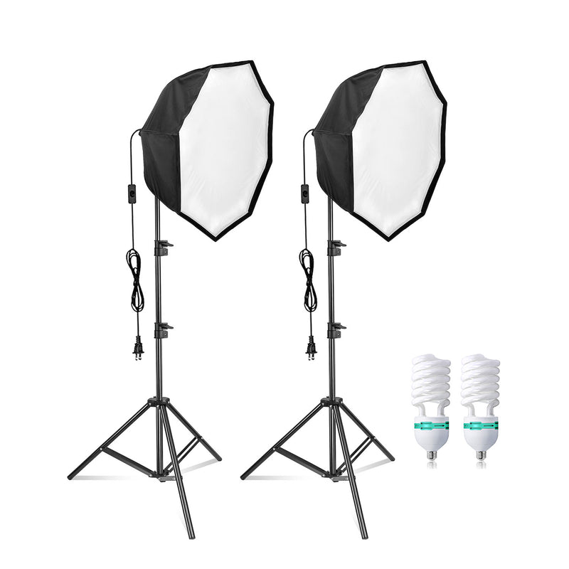 Black/Silver Octagonal Softbox with Single Bulb Socket Kit (26 inch), Set of 2