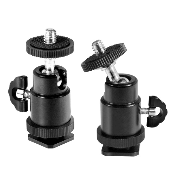 360-Degree Angle Adjustable Mini Ball Head Flash Shoe Mount Bracket, Set of 2